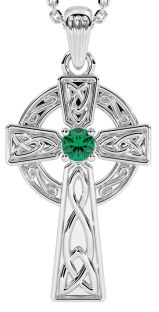 Silver Emerald Irish "Celtic Cross" Pendant
